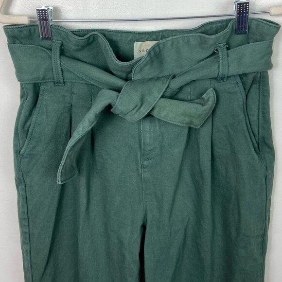 Sezane High Rise Paperbag Waist Pants Size 38 French US Size 6 Jade Green Boho - Picture 9 of 16